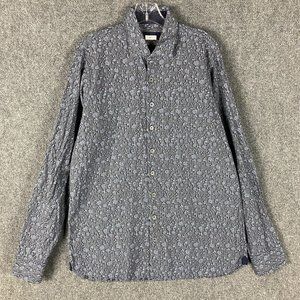 Antonio Valente Button Up Shirt Men's Large Trim Fit Floral Gray 100% Cotton L